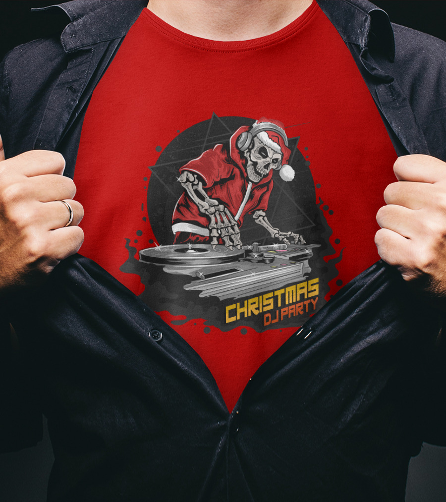 Christmas DJ Party Skull Santa Claus T-Shirt