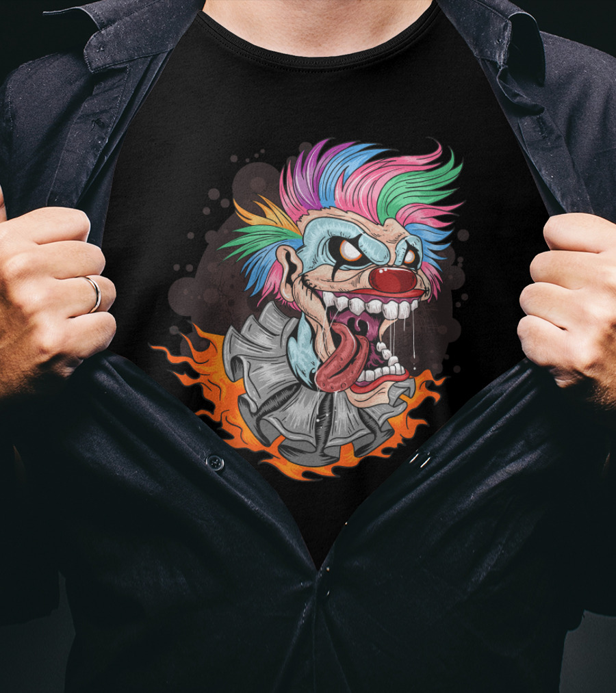 Clown Joker Smile With Unicorn Hair And Fiery Collar T-Shirt