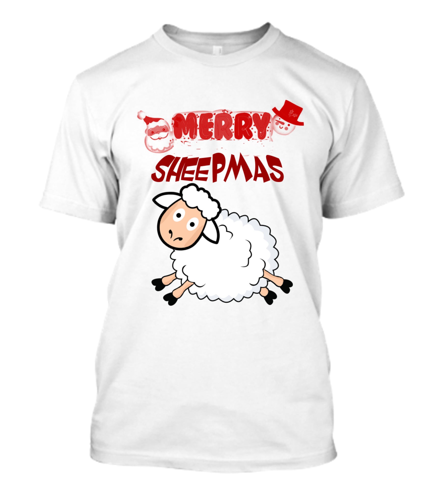Merry Sheepmas Funny Christmas Santa Sheep With Snowman Hat T-Shirt
