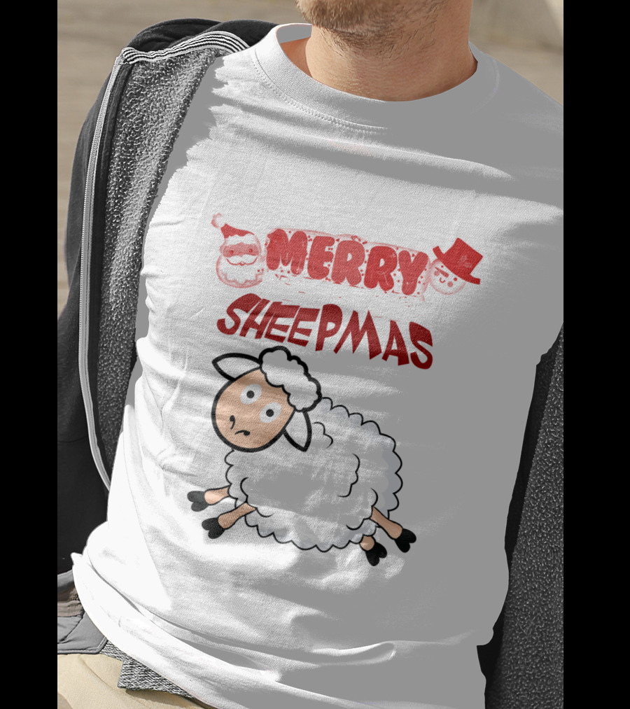 Merry Sheepmas Funny Christmas Santa Sheep With Snowman Hat T-Shirt