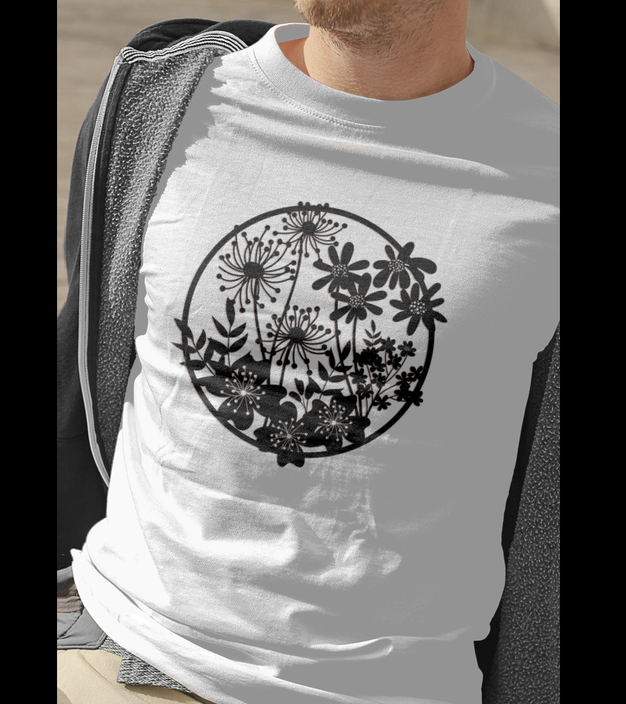 Flower Fresh Three Dimensional Silhouette Blossom Mandala T-Shirt