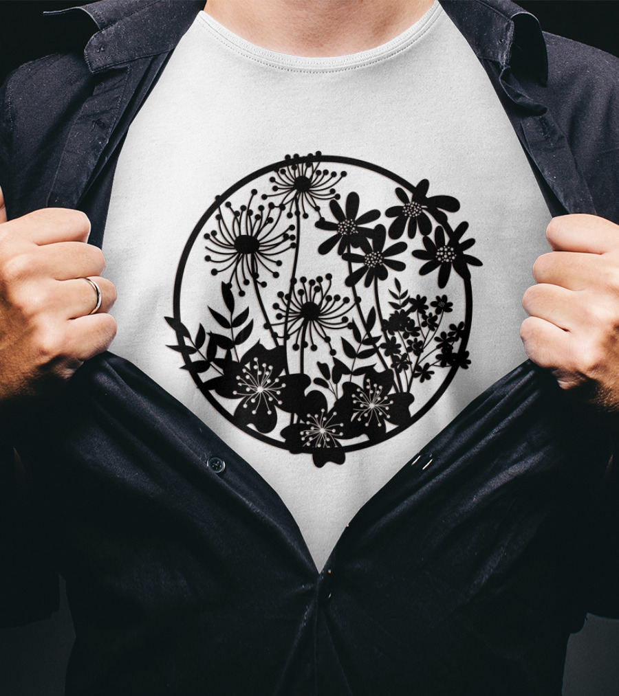 Flower Fresh Three Dimensional Silhouette Blossom Mandala T-Shirt