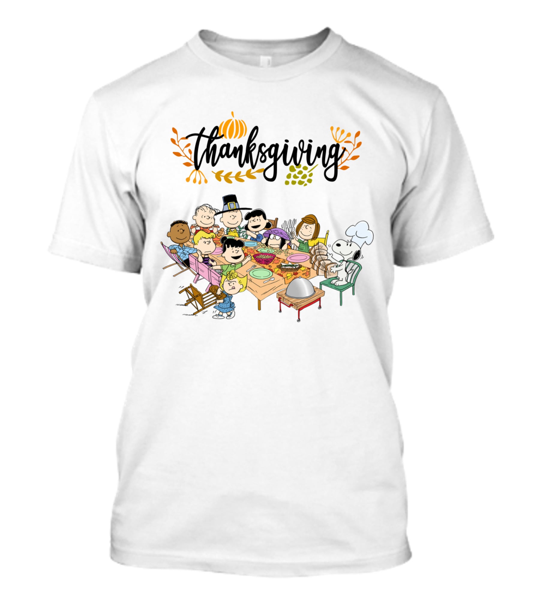 Thanksgiving Feast With Peanuts Characters Around The Table T-Shirt