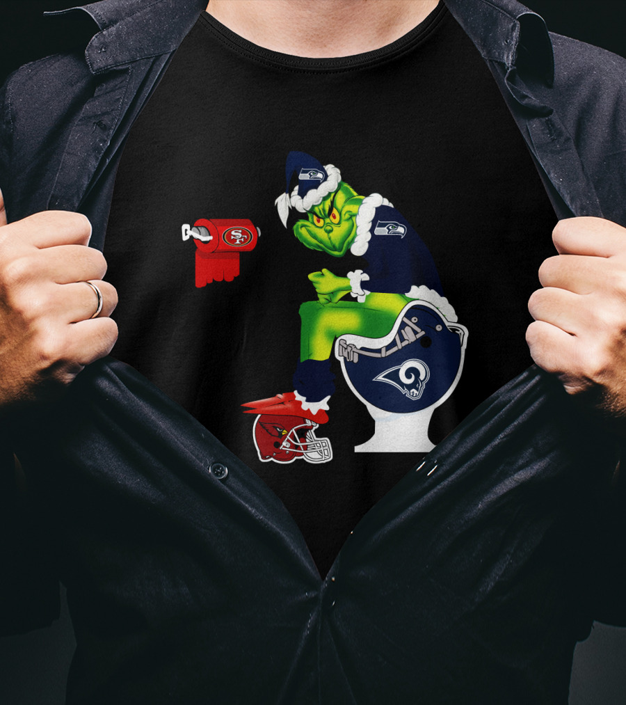 Seahawks Grinch On Rams Toilet With 49ers Toilet Paper And Cardinals Plunger T-Shirt