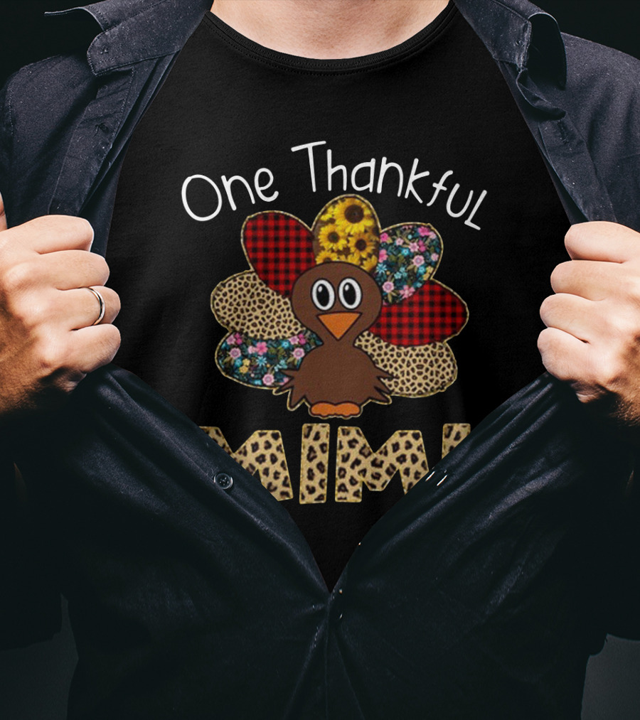 One Thankful Mimi Turkey With Sunflower And Patterned Feathers T-Shirt