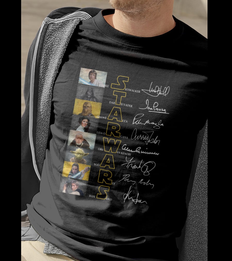 Luke Skywalker Darth Vader Chewbacca Leia Organa Obi-Wan Kenobi Yoda Rey Han Solo Star Wars Signatures T-Shirt