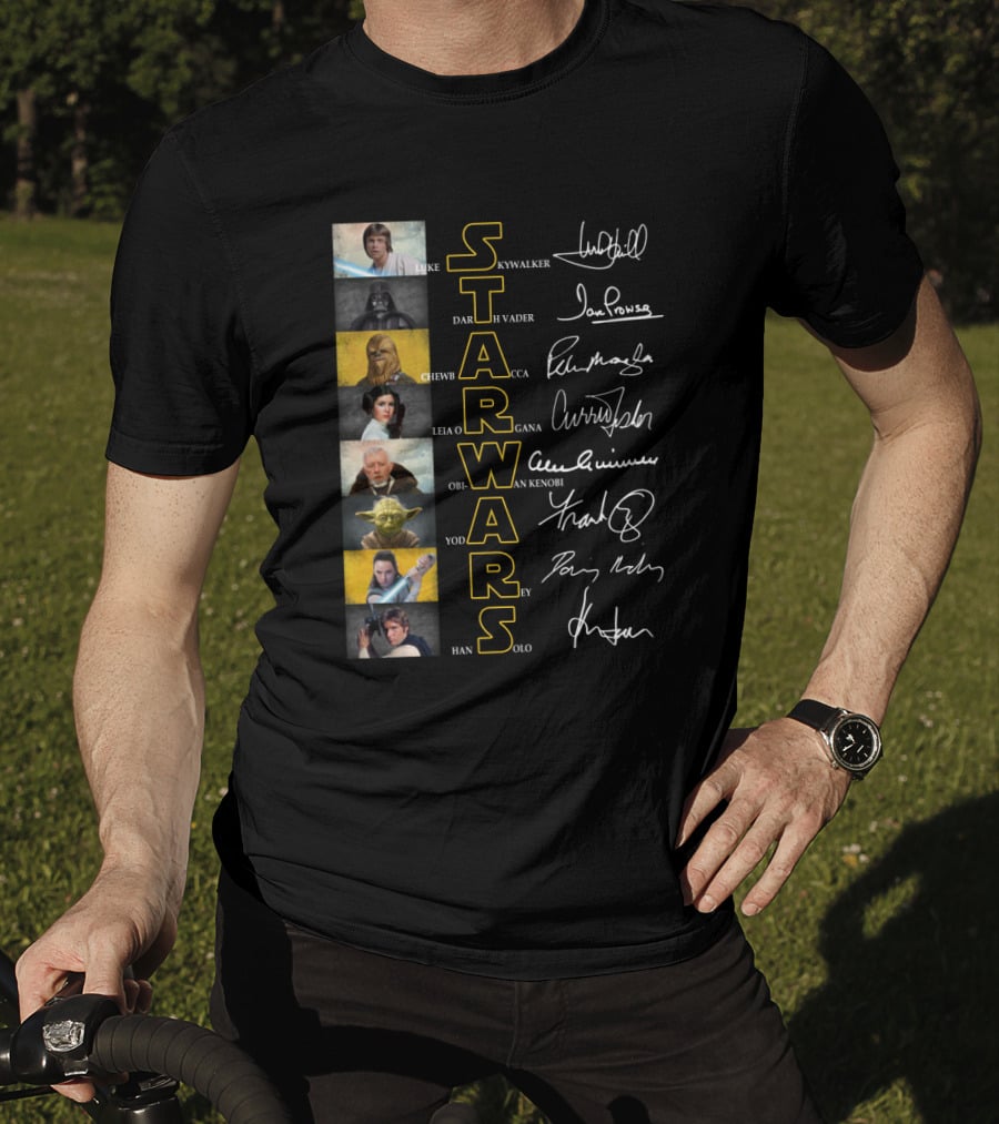 Luke Skywalker Darth Vader Chewbacca Leia Organa Obi-Wan Kenobi Yoda Rey Han Solo Star Wars Signatures T-Shirt
