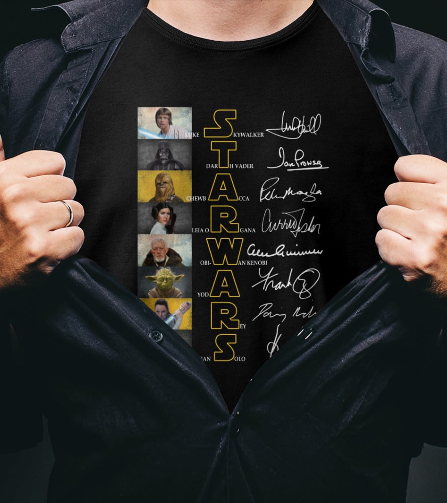 Luke Skywalker Darth Vader Chewbacca Leia Organa Obi-Wan Kenobi Yoda Rey Han Solo Star Wars Signatures T-Shirt
