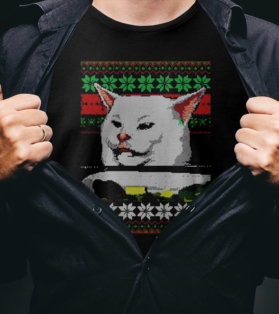 Woman Yelling At Cat Meme Ugly Christmas T-Shirt