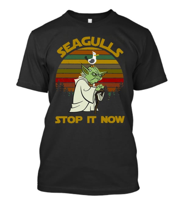 Yoda Seagulls Stop It Now Star Wars Retro Forest T-Shirt