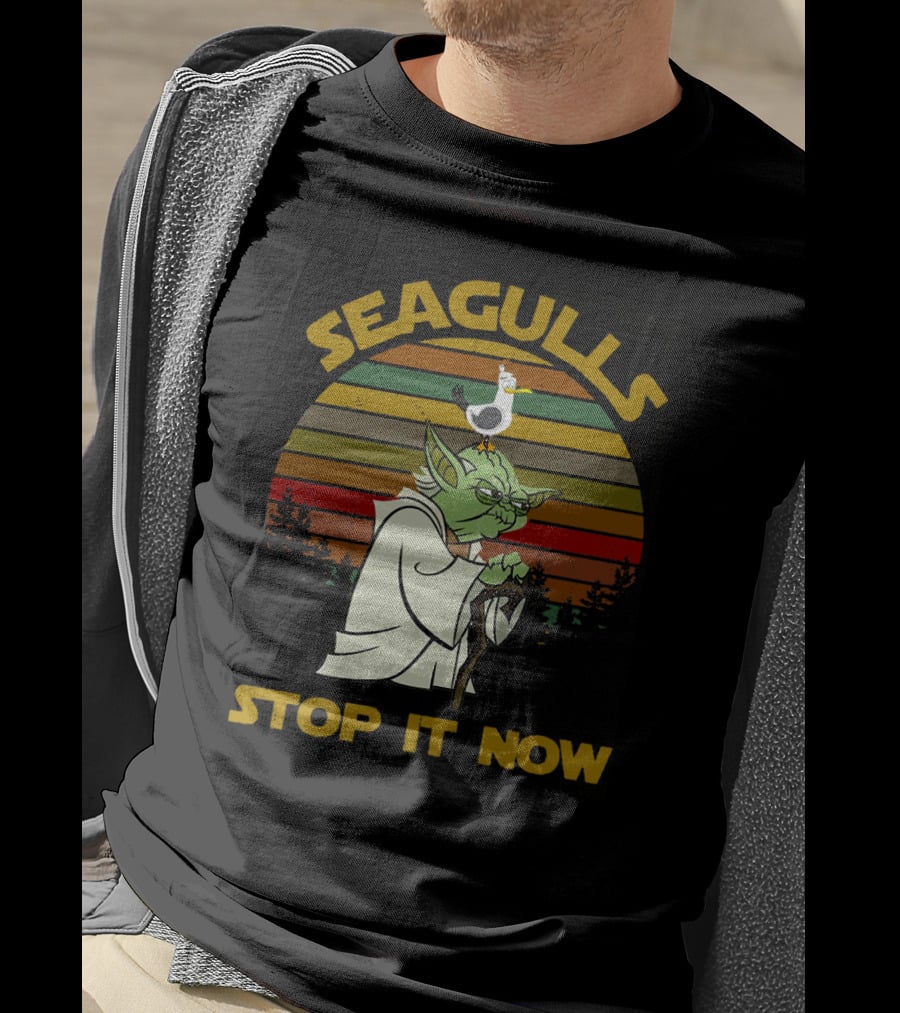 Yoda Seagulls Stop It Now Star Wars Retro Forest T-Shirt