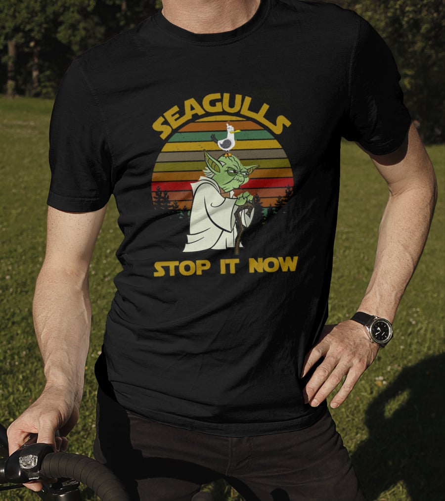 Yoda Seagulls Stop It Now Star Wars Retro Forest T-Shirt
