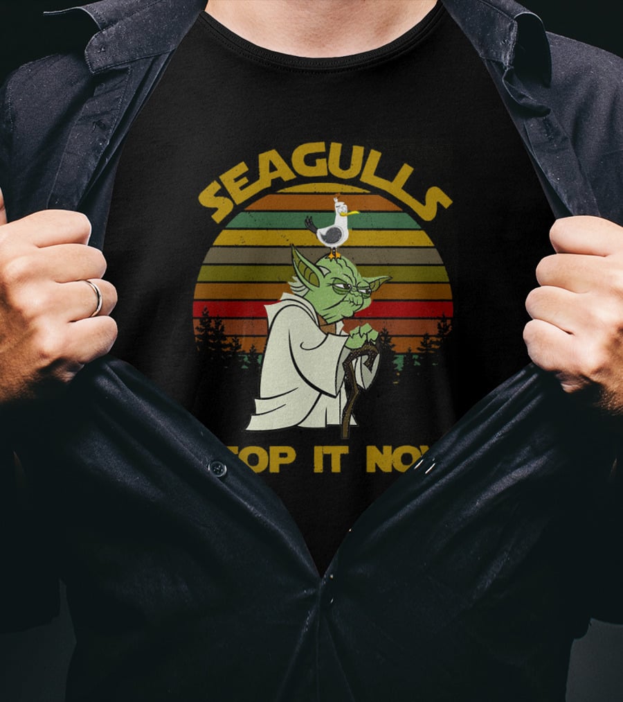 Yoda Seagulls Stop It Now Star Wars Retro Forest T-Shirt