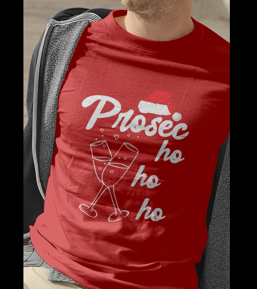 Prosec Ho Ho Santa Hat Champagne Glasses T-Shirt