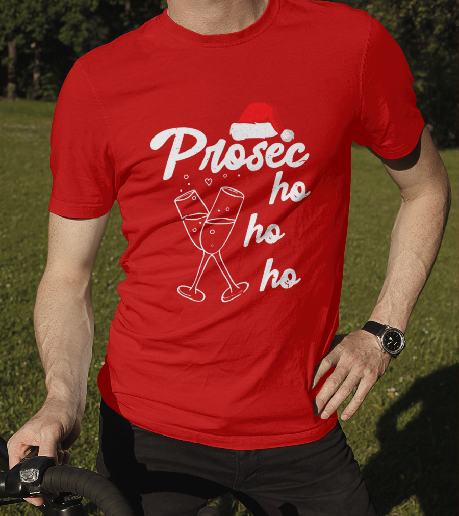 Prosec Ho Ho Santa Hat Champagne Glasses T-Shirt