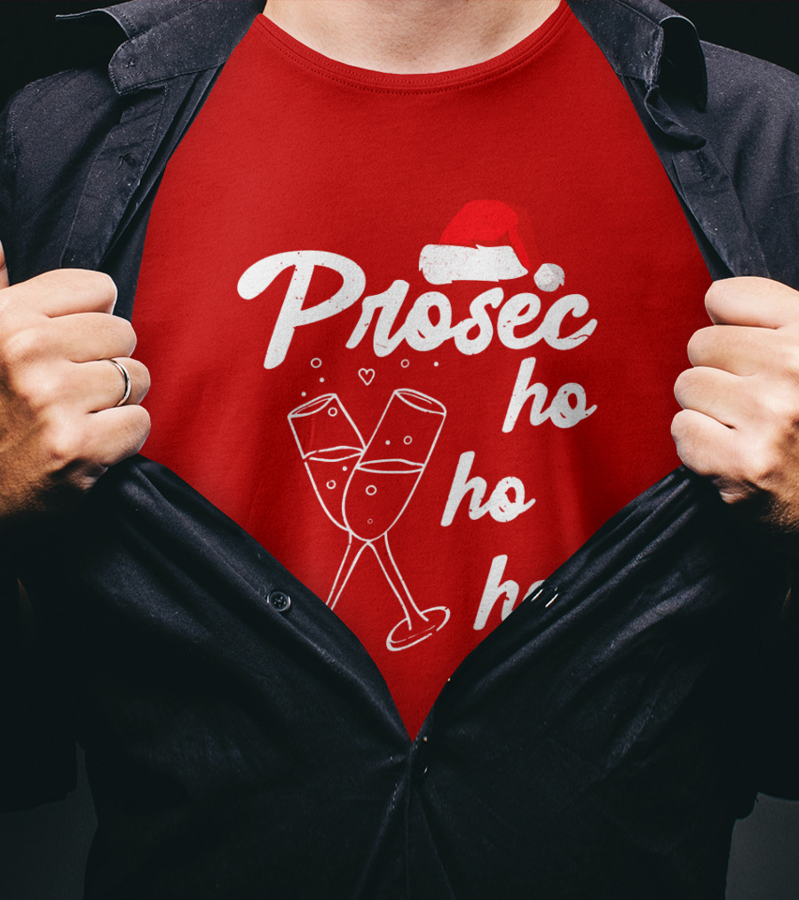 Prosec Ho Ho Santa Hat Champagne Glasses T-Shirt