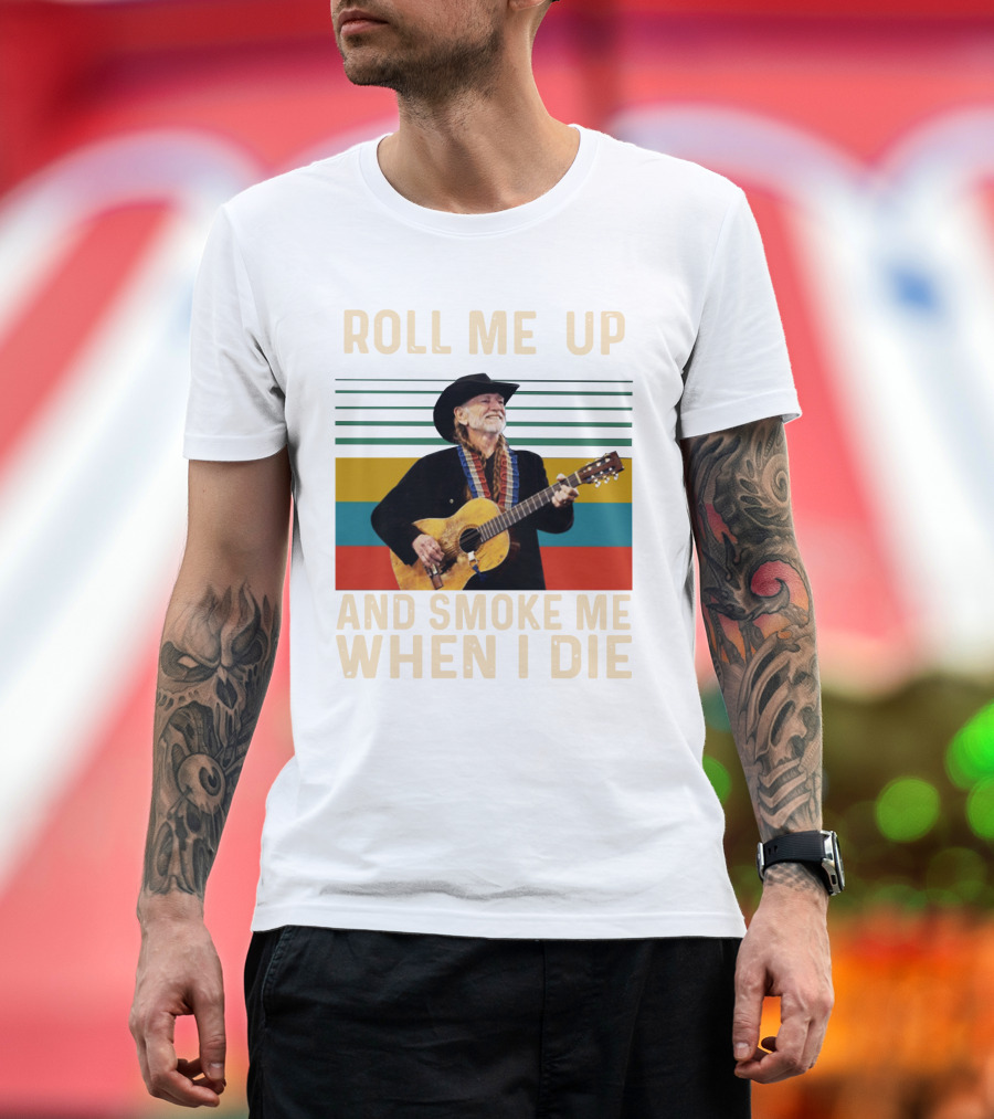 Roll Me Up And Smoke Me When I Die Cowboy Guitar Vintage Stripes T-Shirt