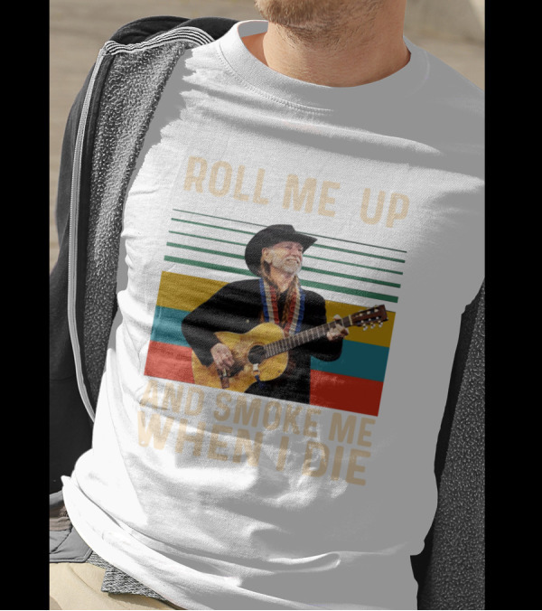 Roll Me Up And Smoke Me When I Die Cowboy Guitar Vintage Stripes T-Shirt