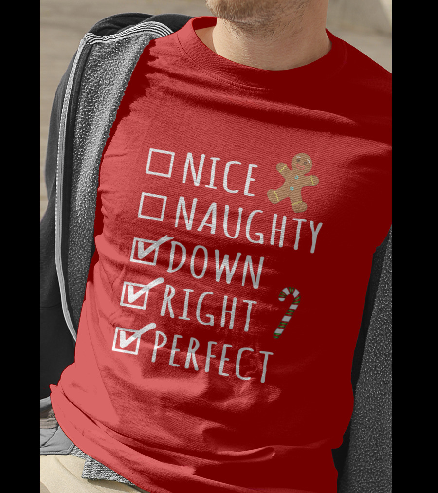 Nice Naughty Down Right Perfect Gingerbread Candy Cane Holiday Checklist T-Shirt