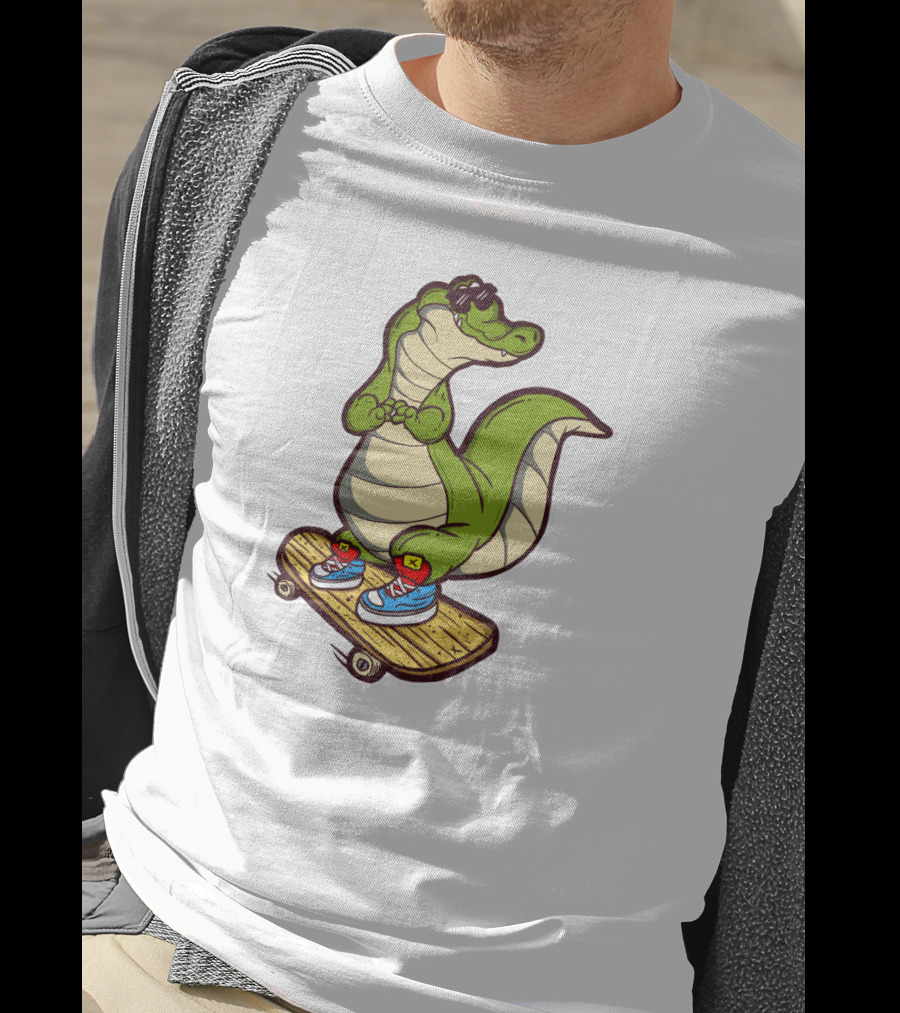 Crocodile Skates On Skateboard With Sneakers And Sunglasses T-Shirt