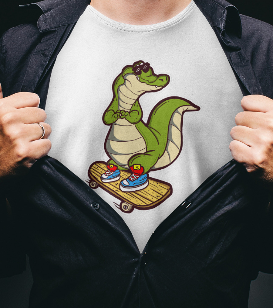Crocodile Skates On Skateboard With Sneakers And Sunglasses T-Shirt
