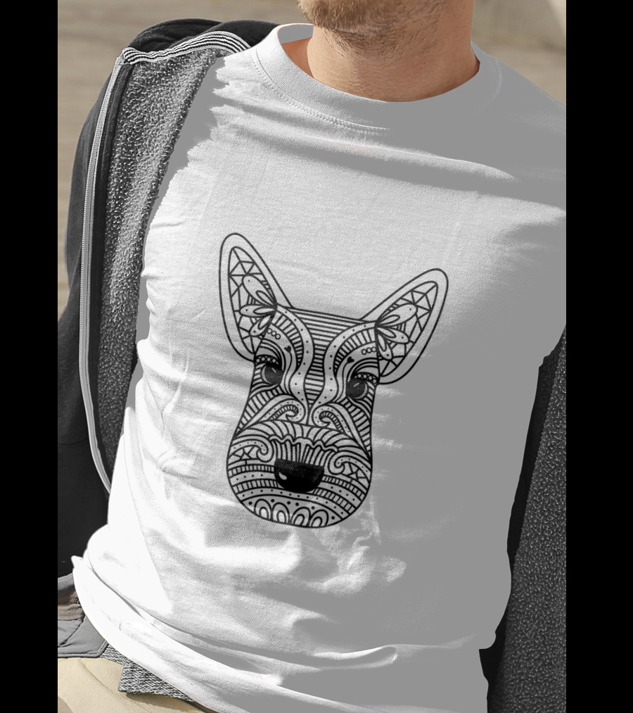 Intricate Hand Drawn Black Line Dog Face T-Shirt