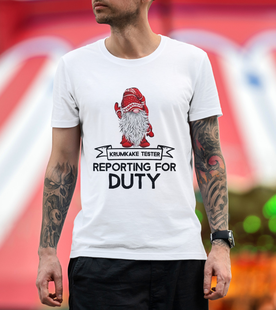 Krumkake Tester Reporting For Duty Christmas Gnome Festive Red Hat T-Shirt