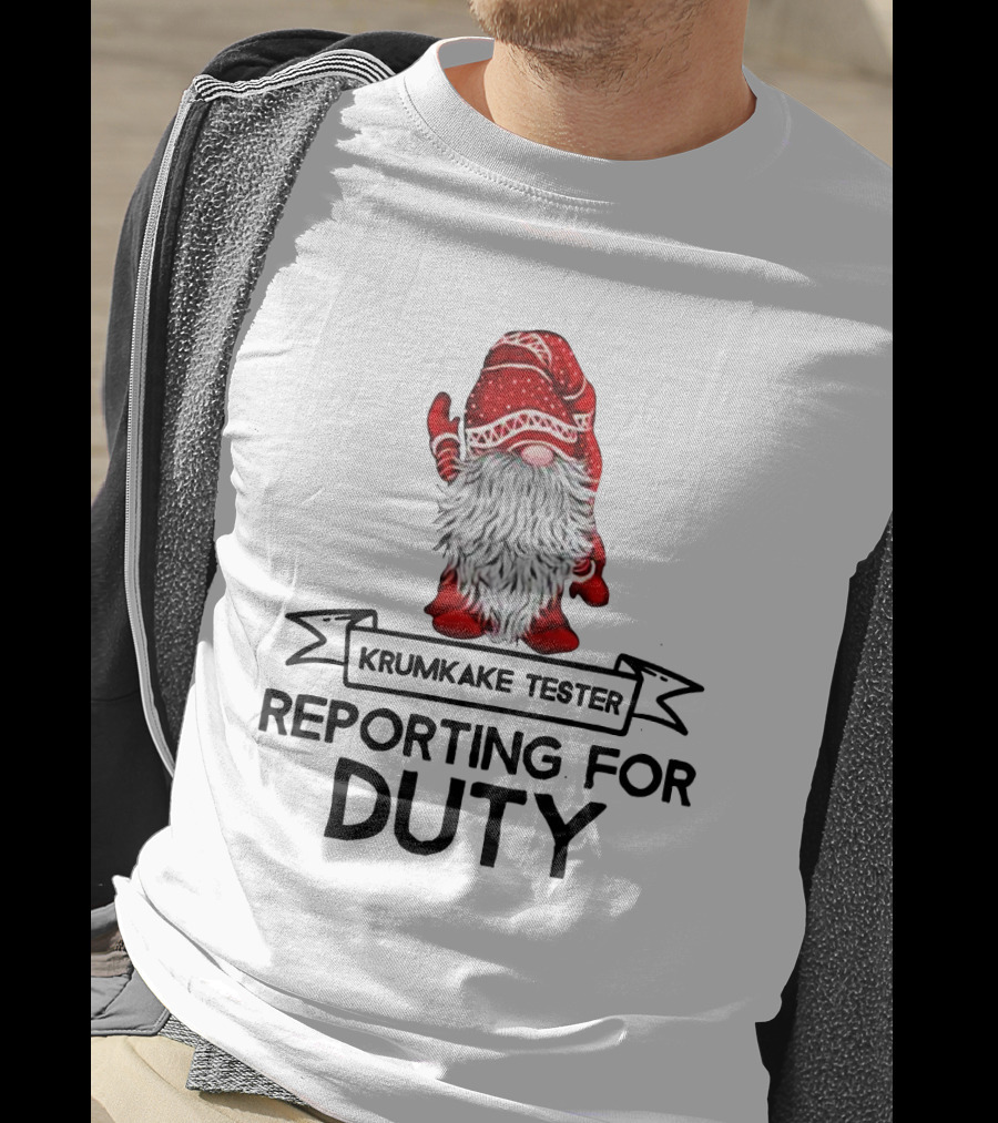 Krumkake Tester Reporting For Duty Christmas Gnome Festive Red Hat T-Shirt