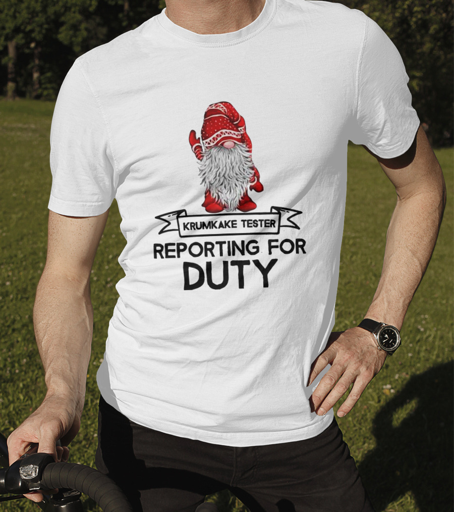 Krumkake Tester Reporting For Duty Christmas Gnome Festive Red Hat T-Shirt