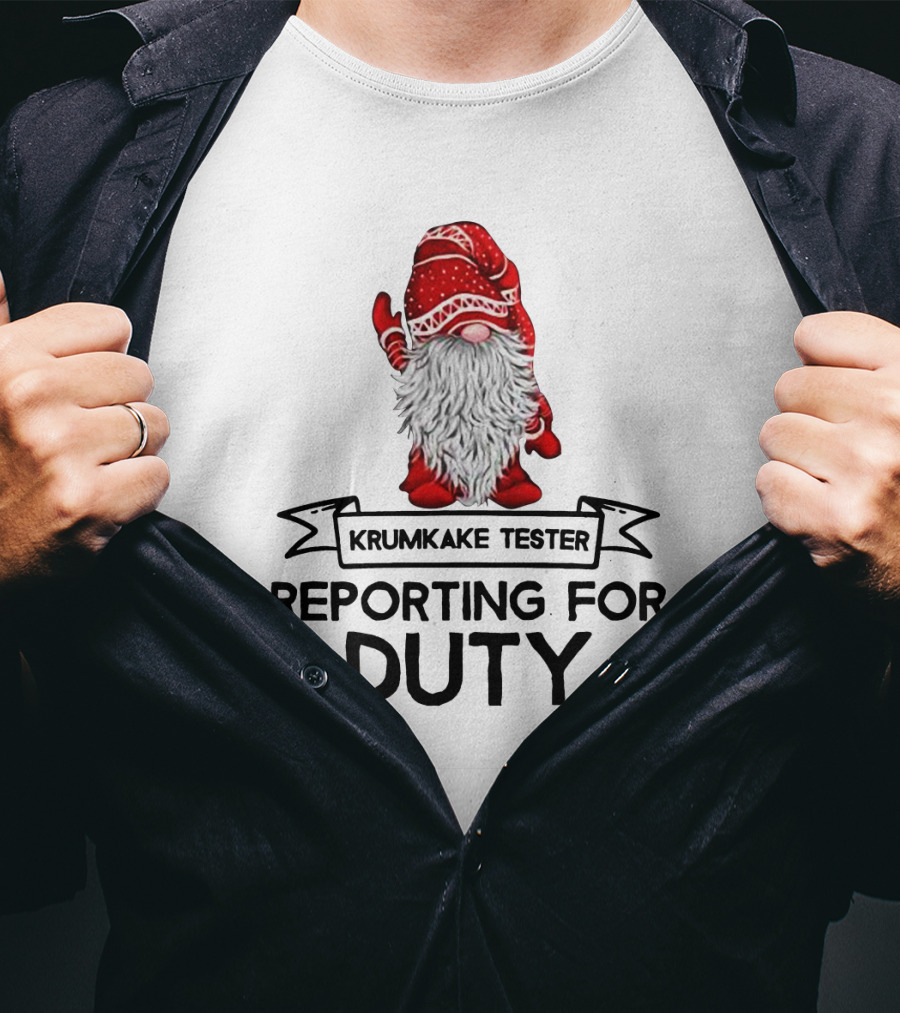 Krumkake Tester Reporting For Duty Christmas Gnome Festive Red Hat T-Shirt