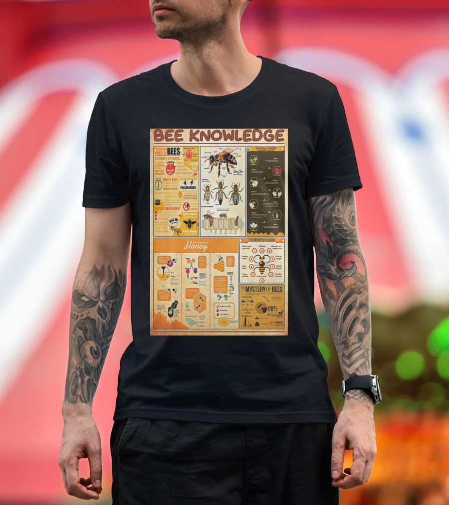 Bee Knowledge 25000 Species Pollinators Life Cycle Honey Production Mystery of Bees T-Shirt