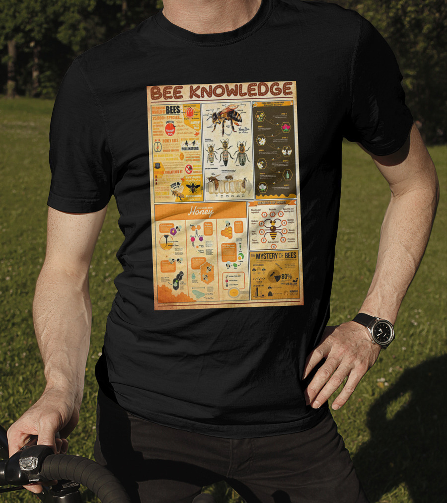 Bee Knowledge 25000 Species Pollinators Life Cycle Honey Production Mystery Of Bees T-Shirt