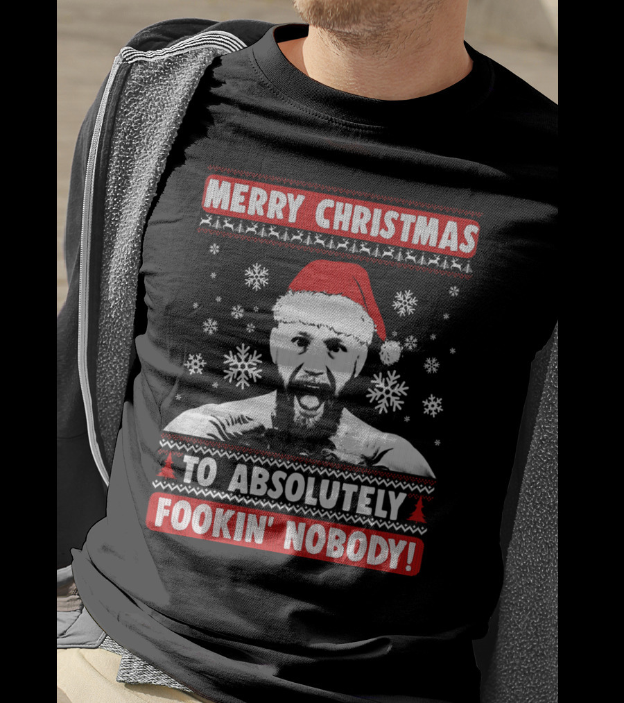 Merry Christmas To Absolutely Fookin' Nobody Santa Hat And Snowflakes T-Shirt