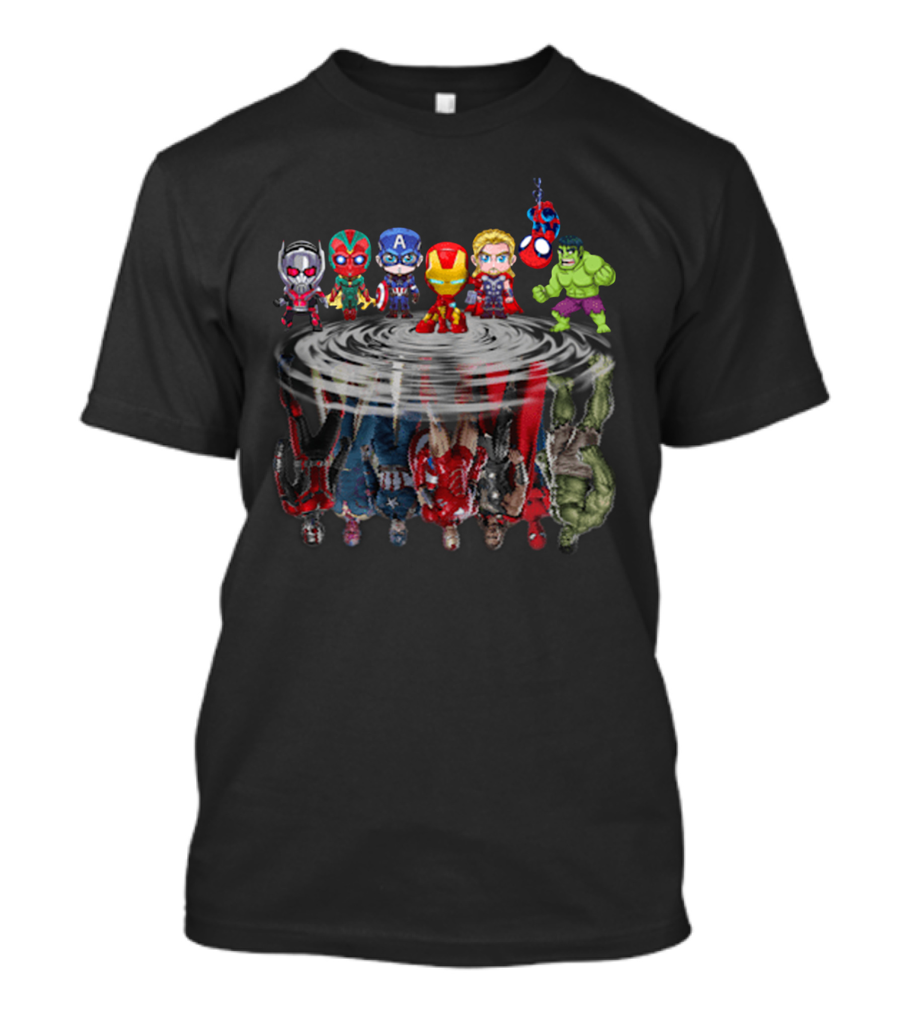 Chibi Avengers Reflection Iron Man Captain America Hulk Spider-Man Thor Vision Ant-Man T-Shirt