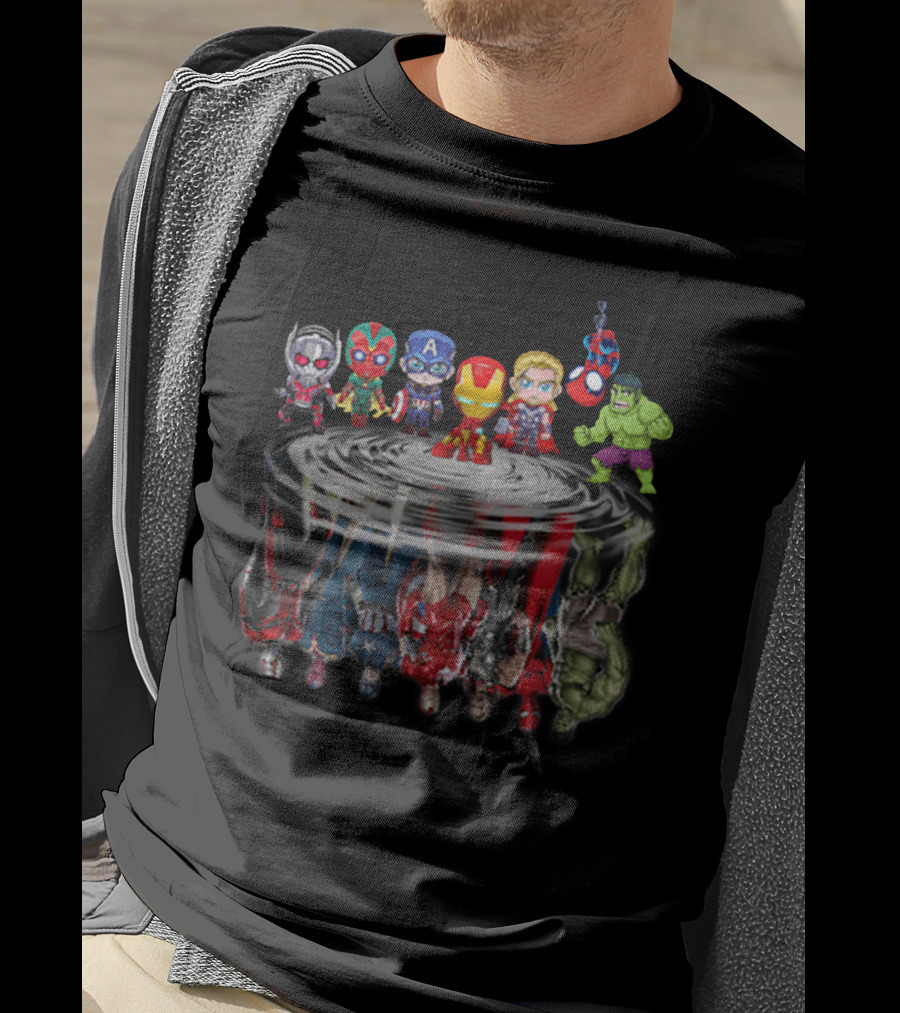 Chibi Avengers Reflection Iron Man Captain America Hulk Spider-Man Thor Vision Ant-Man T-Shirt