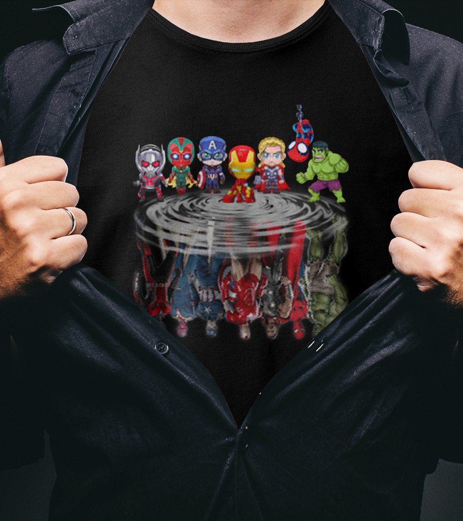 Chibi Avengers Reflection Iron Man Captain America Hulk Spider-Man Thor Vision Ant-Man T-Shirt