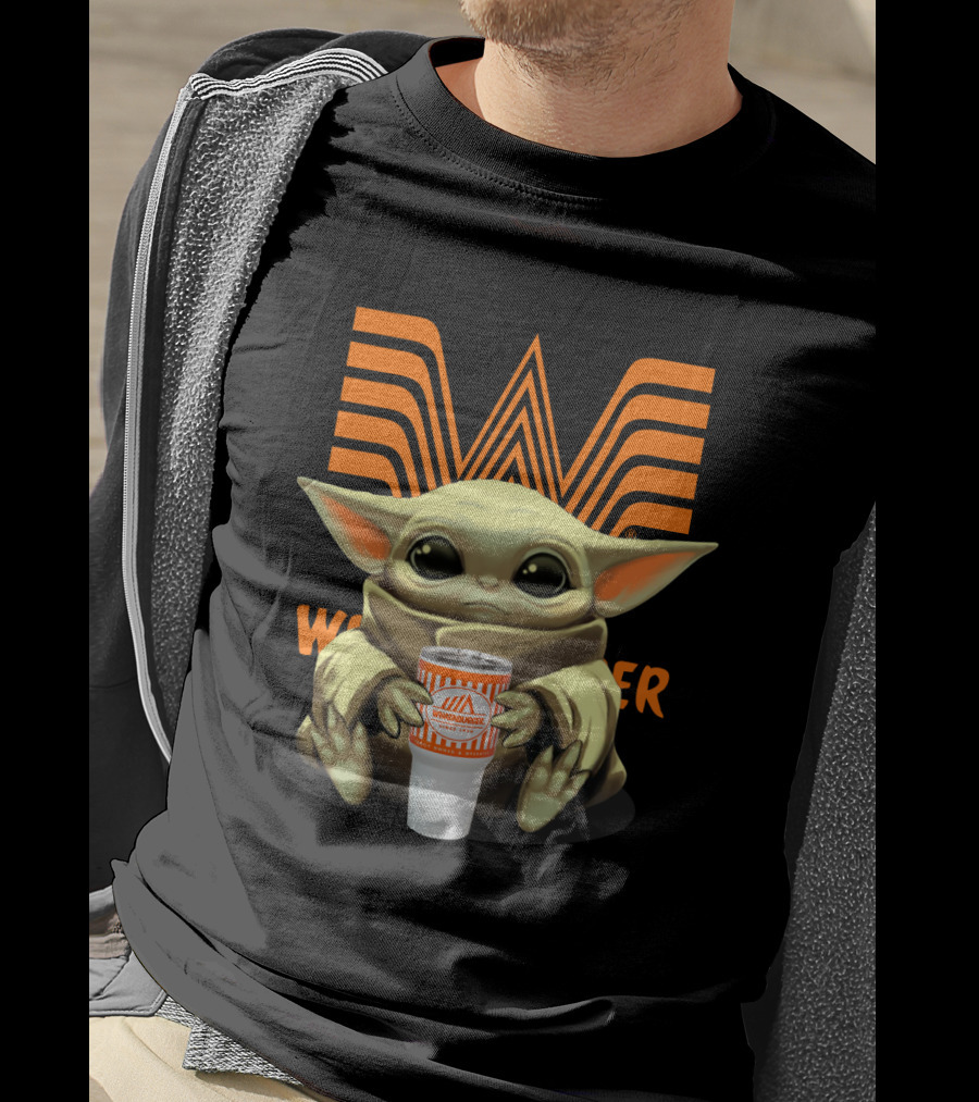 Baby Yoda Holding Whataburger Cup With Iconic Whataburger T-Shirt