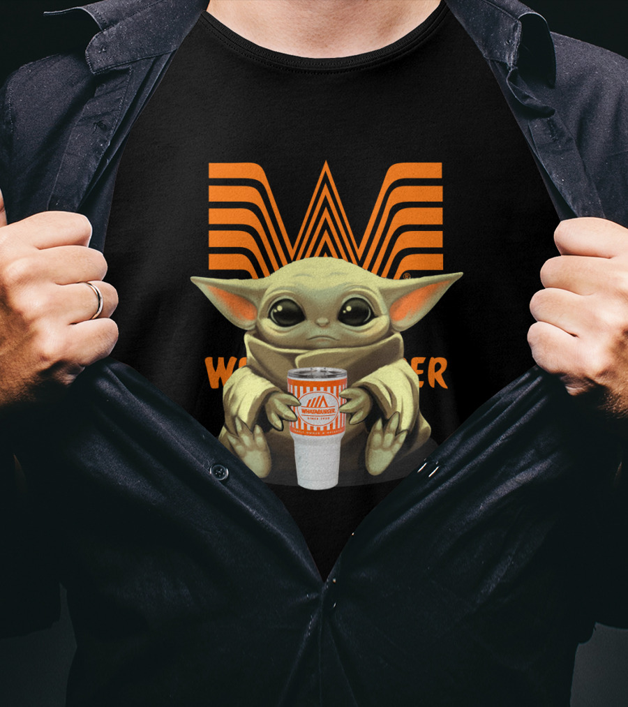Baby Yoda Holding Whataburger Cup With Iconic Whataburger T-Shirt