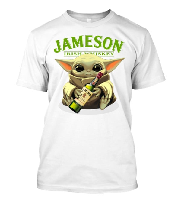 Jameson Irish Whiskey Baby Yoda Holding Whiskey Bottle T-Shirt