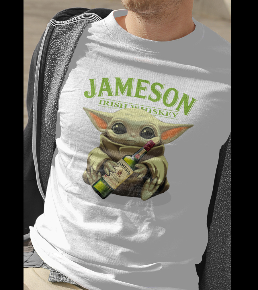 Jameson Irish Whiskey Baby Yoda Holding Whiskey Bottle T-Shirt