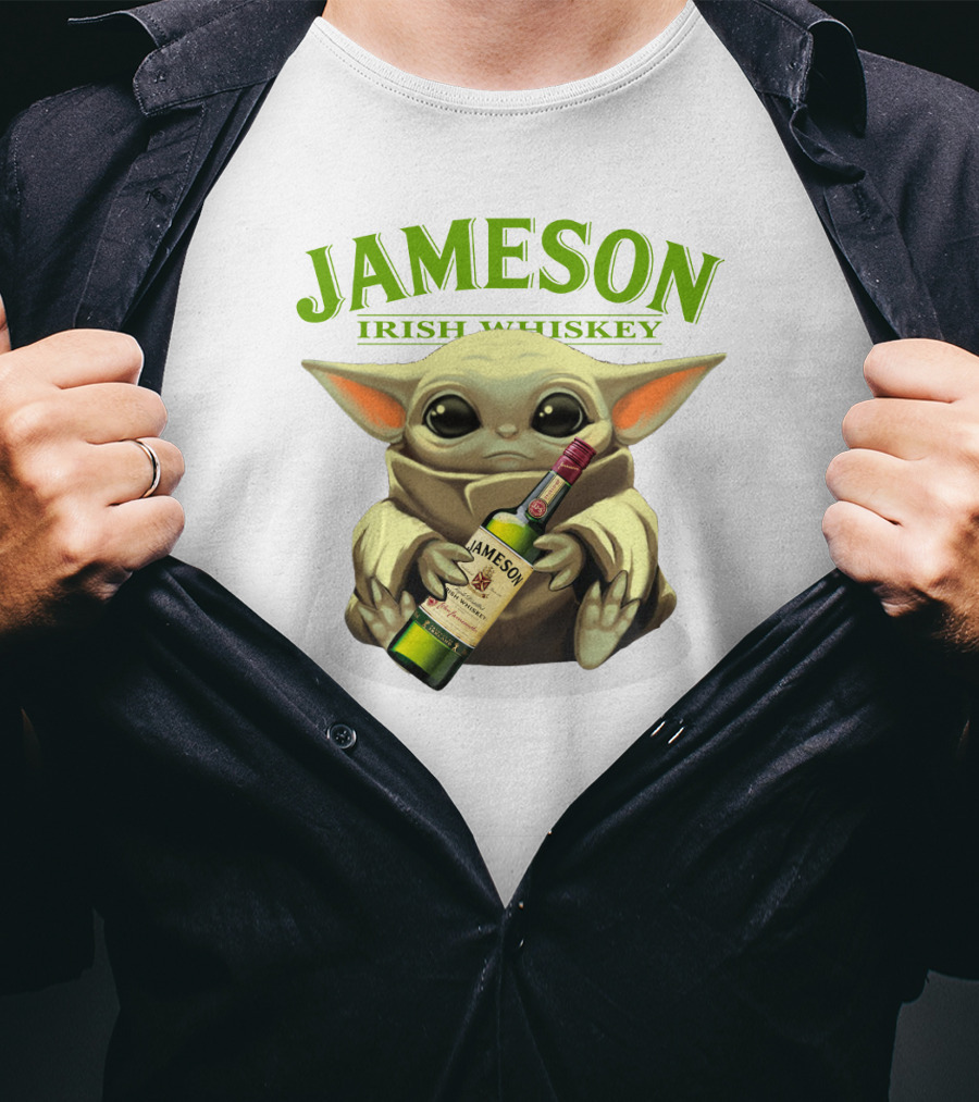 Jameson Irish Whiskey Baby Yoda Holding Whiskey Bottle T-Shirt