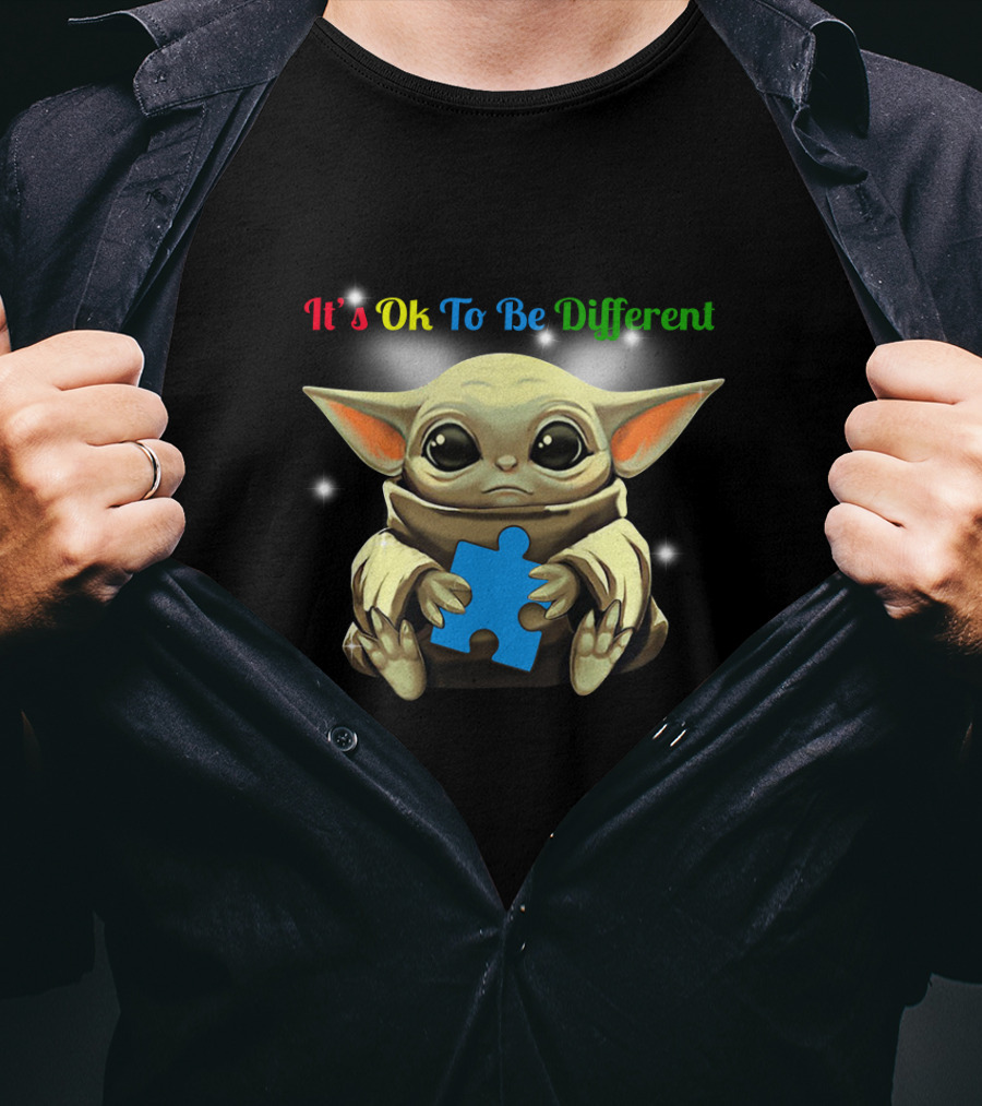 Baby Yoda It's Ok To Be Different Autism Puzzle Piece T-Shirt