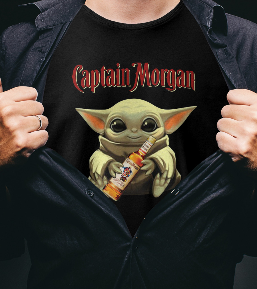 Captain Morgan Baby Yoda Holding Rum Bottle T-Shirt