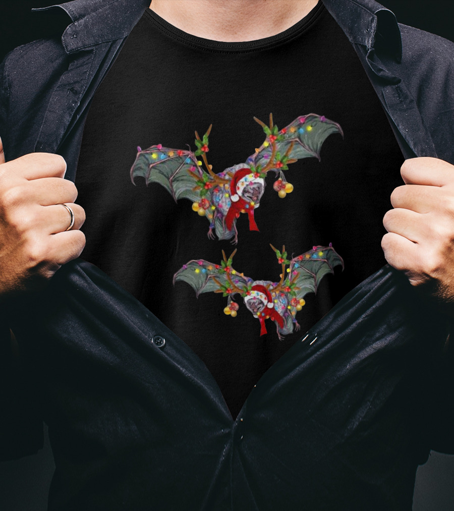 Santa Reindeer Bat With Festive Lights T-Shirt
