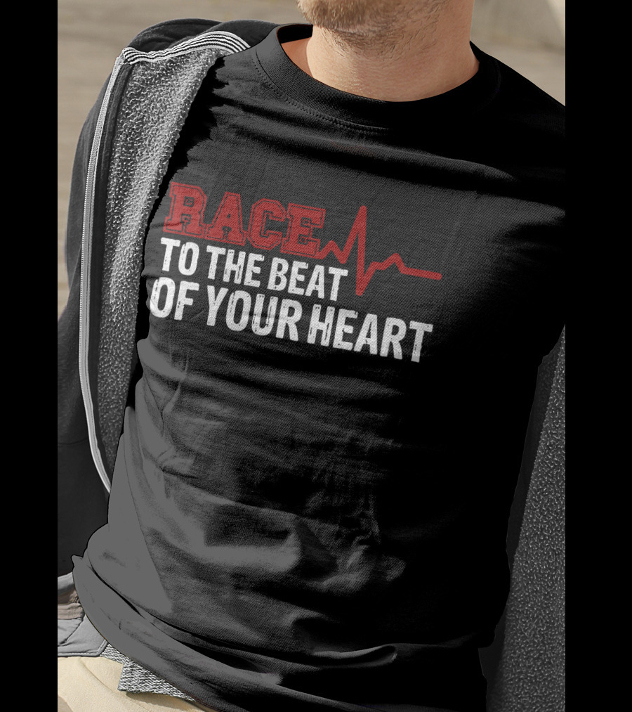 Race To The Beat Of Your Heart EKG Pulse Graphic Racing T-Shirt