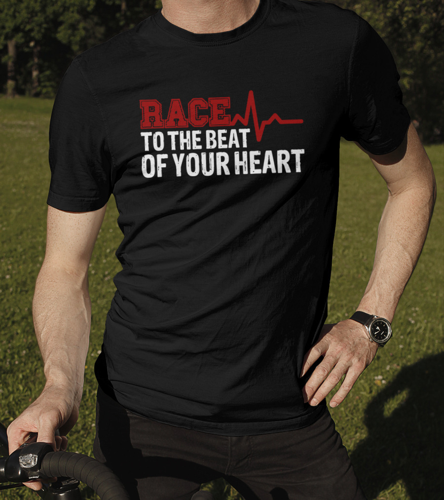 Race To The Beat Of Your Heart EKG Pulse Graphic Racing T-Shirt
