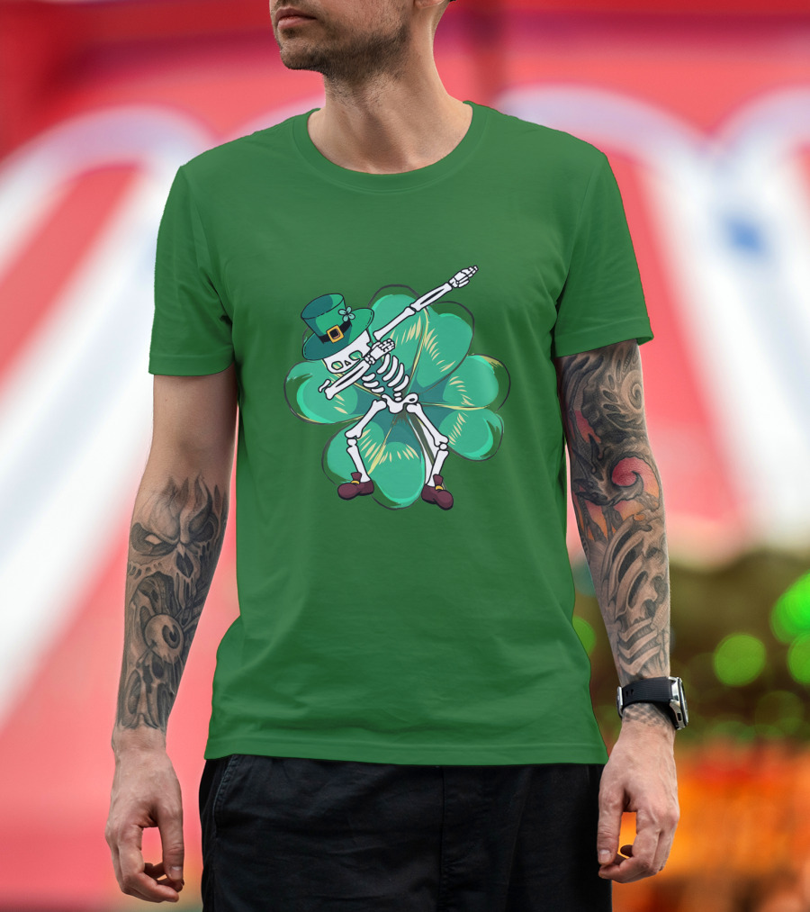 St Patrick's Day Skeleton Dabbing Leprechaun Clover T-Shirt