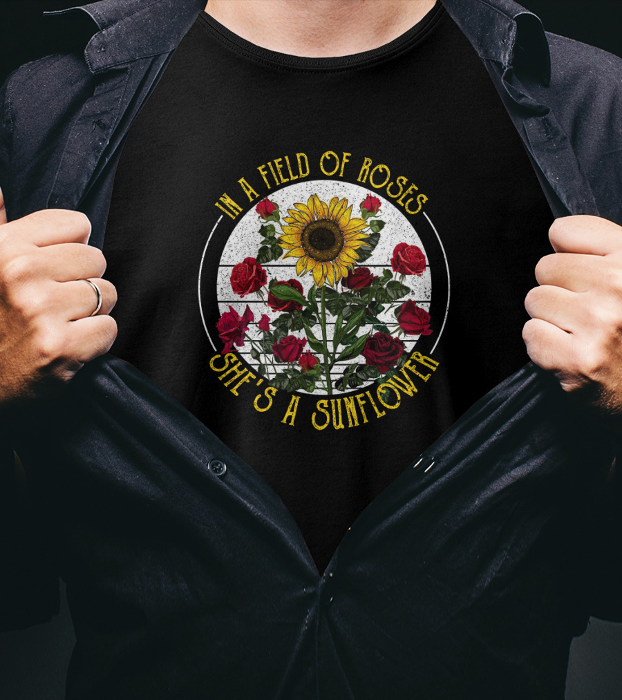 In A Field Of Roses She's A Sunflower Floral Contrast T-Shirt