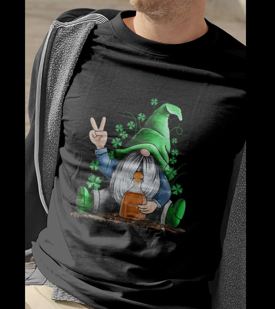 Patron Bottle Hug By Irish Gnome With Shamrocks For St Patrick's Day T-Shirt