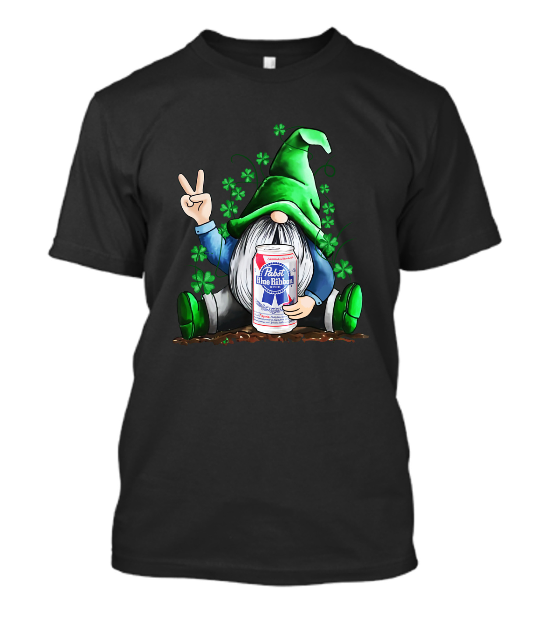 Pabst Blue Ribbon Irish Gnome St Patrick's Day Shamrocks T-Shirt